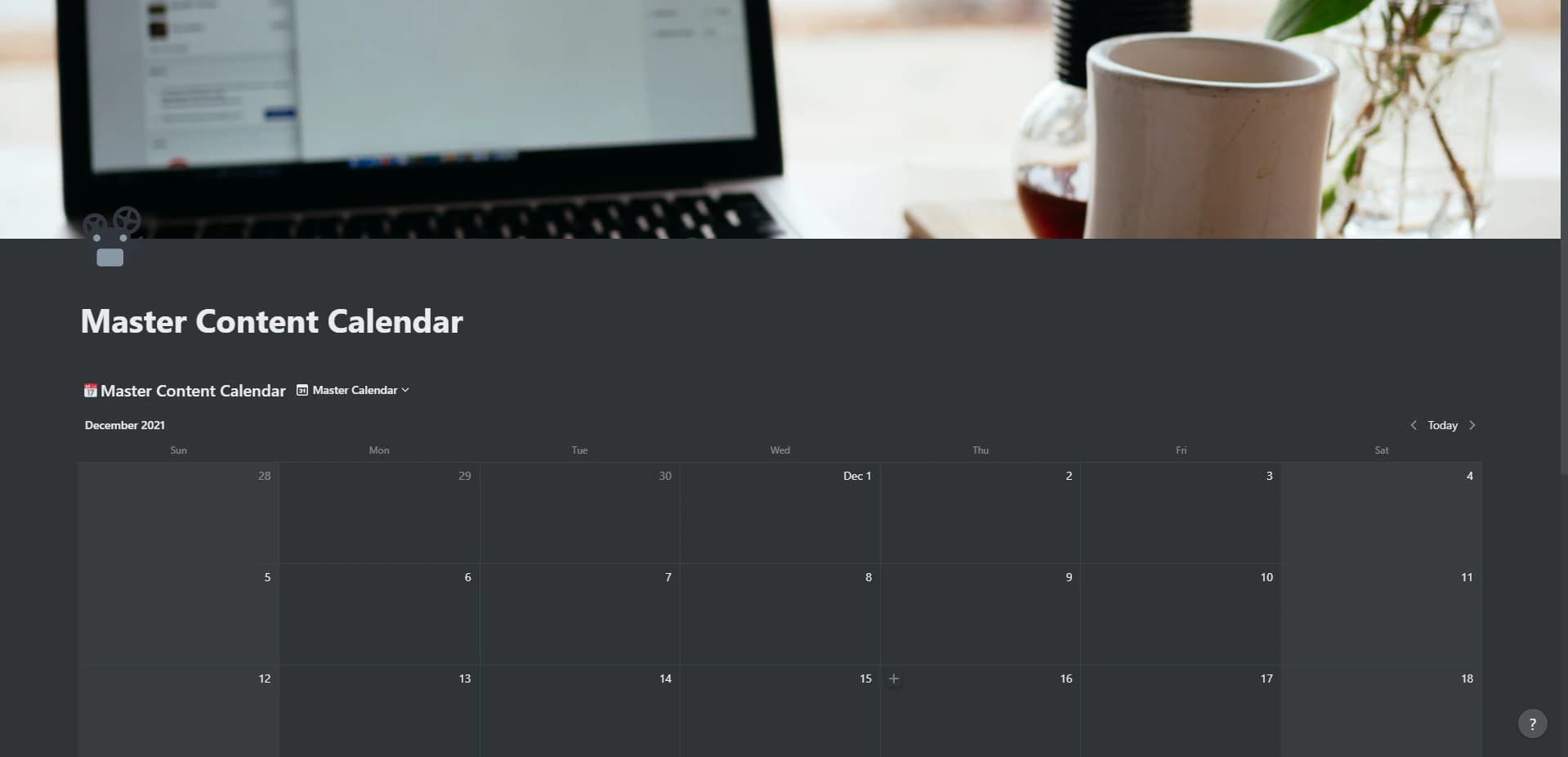 Screenshot of Master Content Calendar in Notion
