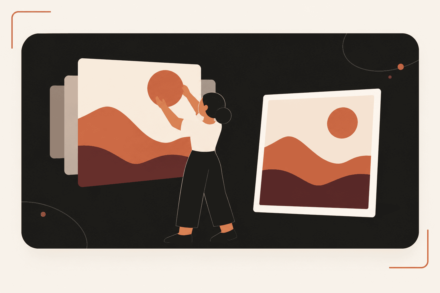 A designer separates a layered source artwork from a finished export for the next editor.