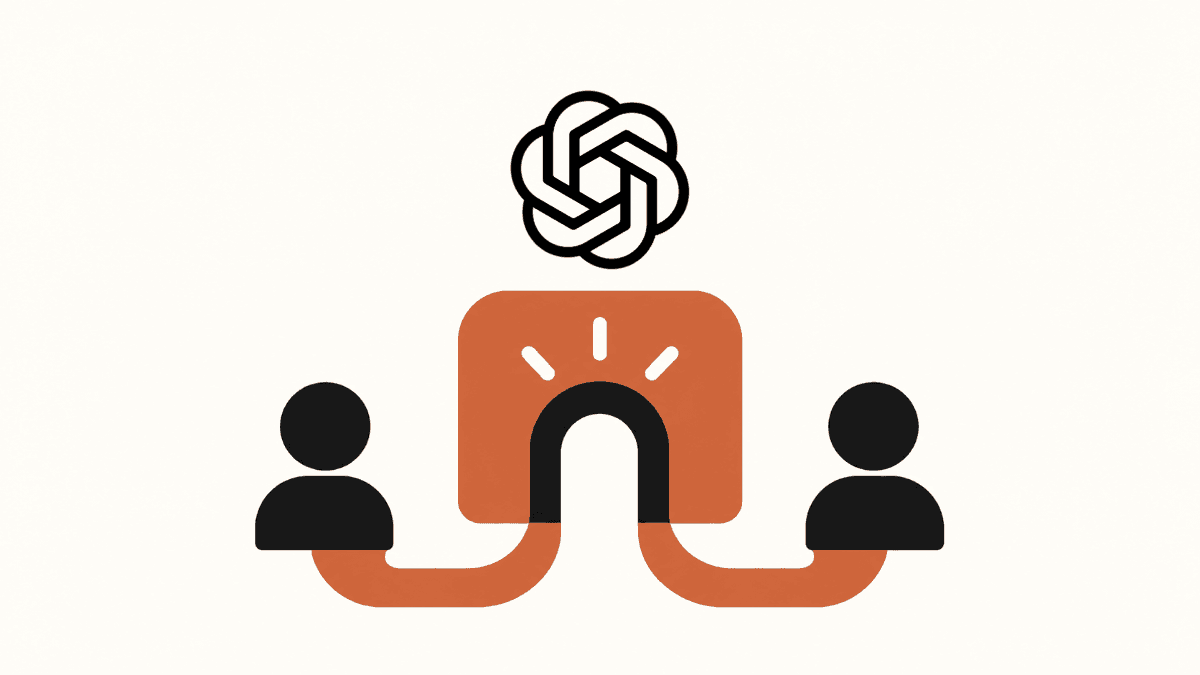 The ChatGPT mark sits above two collaborators connected through one shared project space.