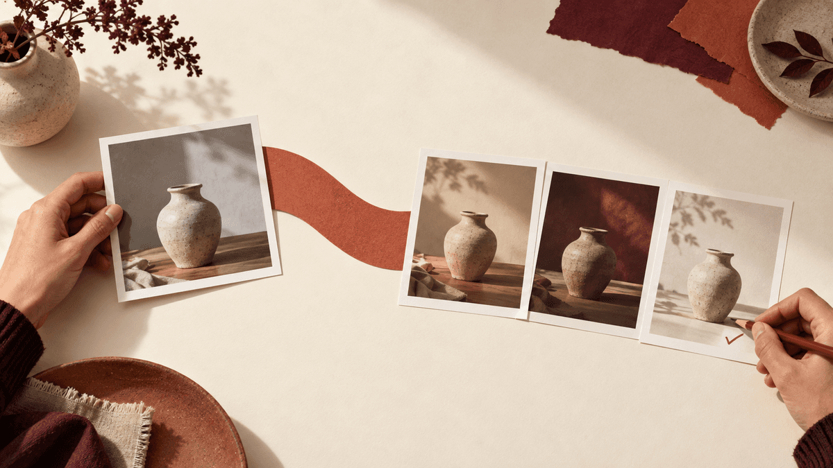 A product image moves from a creative brief to three reviewable social crops, with Adobe and Gemini identified as the tools in the workflow.