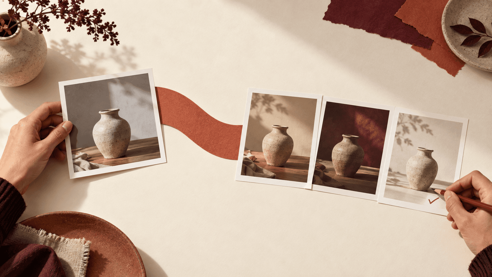 A product image moves from a creative brief to three reviewable social crops, with Adobe and Gemini identified as the tools in the workflow.
