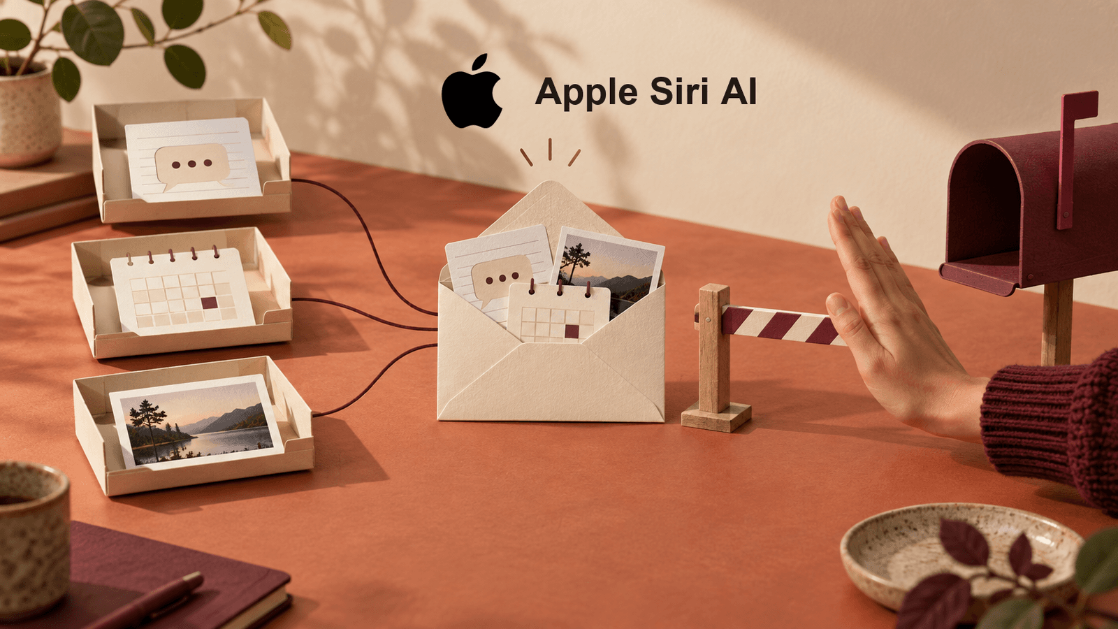 Editorial illustration of personal context being reviewed before a human shares it