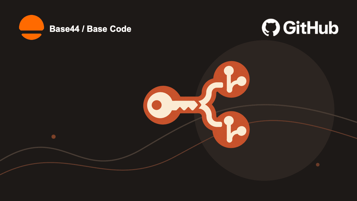 The official Base44 mark and GitHub lockup sit separately above a key branching into two review paths.