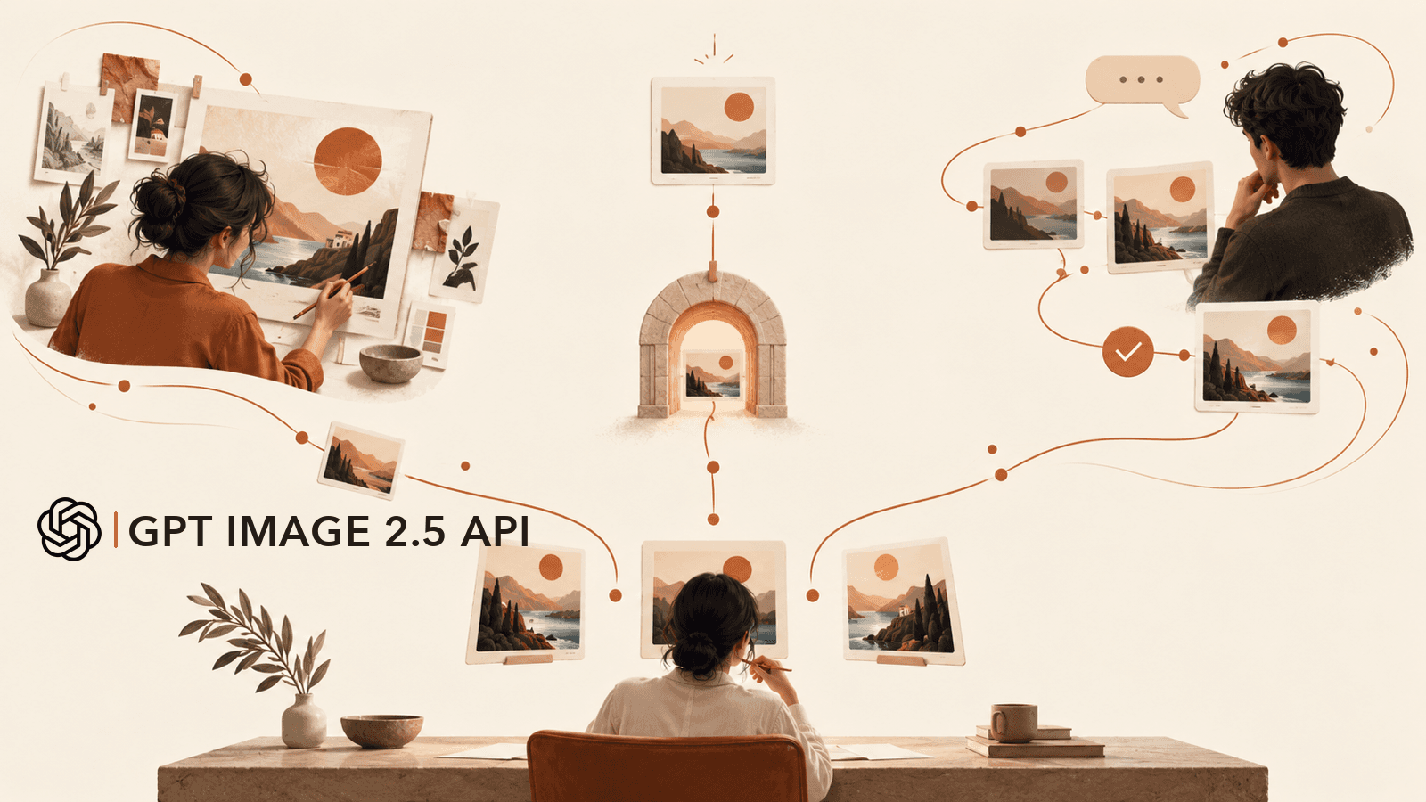 GPT Image 2.5 API workflows take creators from image references through variations to a human review decision.
