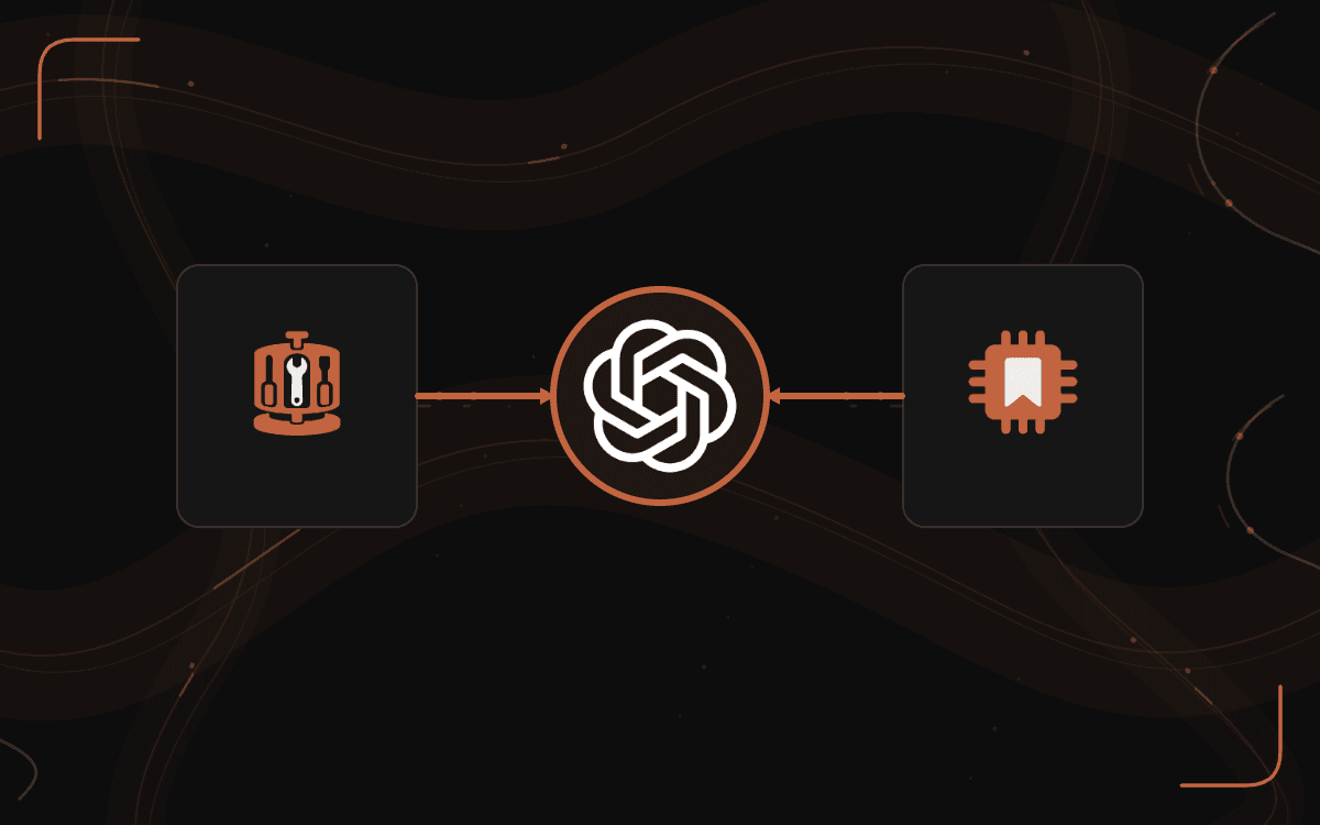 Official OpenAI publisher mark connecting a tool catalog with declaration history, in the Rise Productive symbol style.