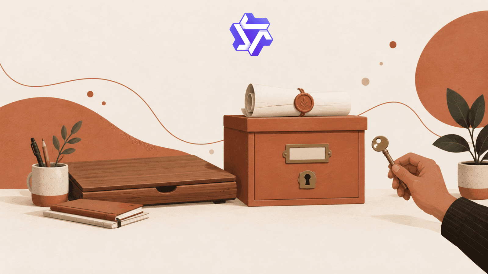 A saved record remains in a locked archive while a later reviewer holds the access key, representing guarded review after a Session closes, beside the authentic Qwen mark.