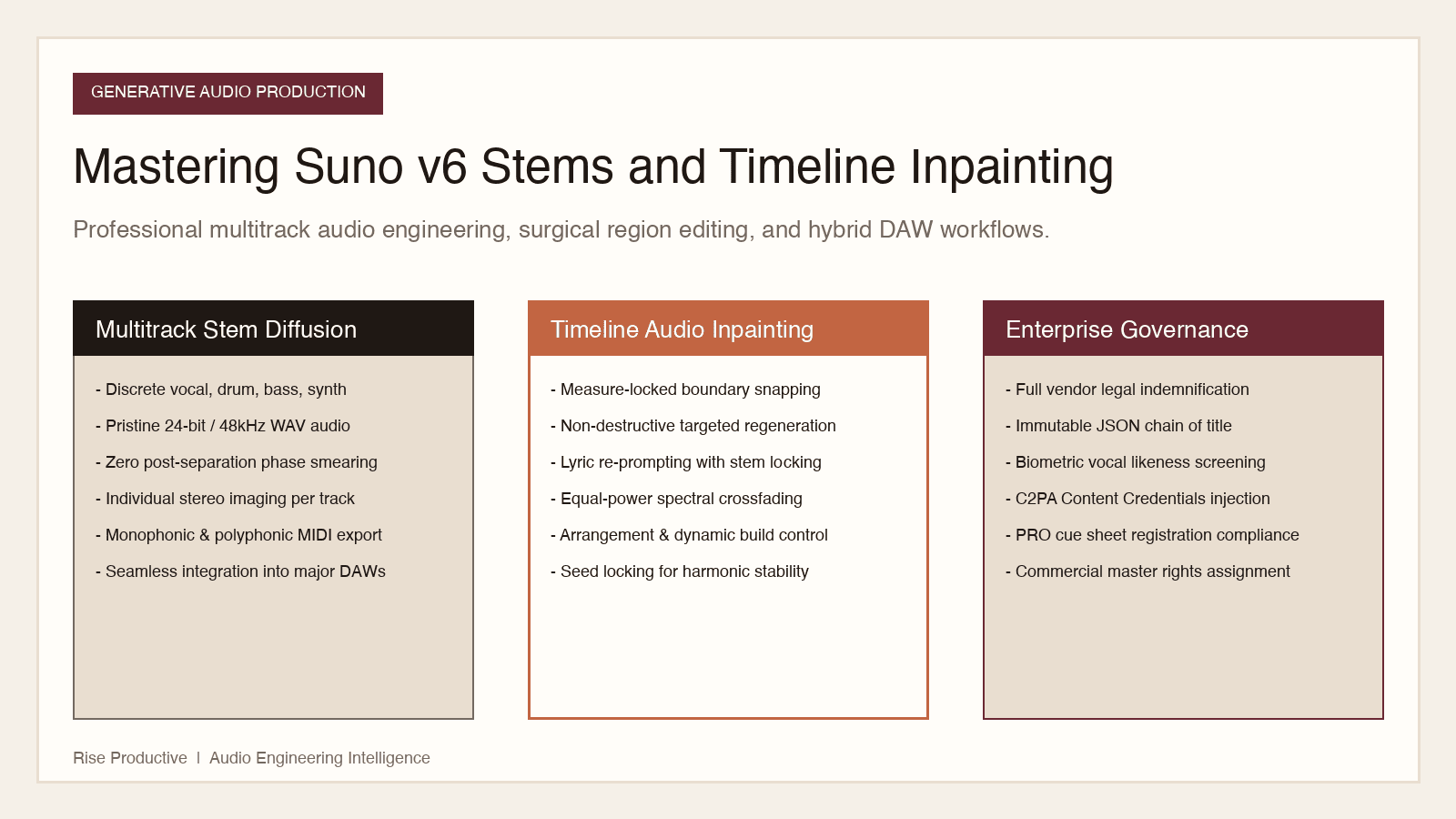 Mastering Suno v6 Stems and Timeline Inpainting Architecture Diagram