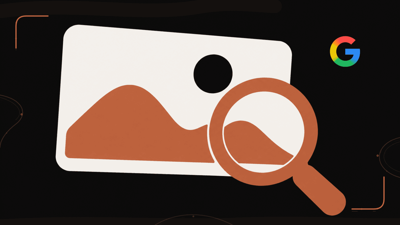 An open magnifying glass inspects a landscape media file without displaying a verdict.