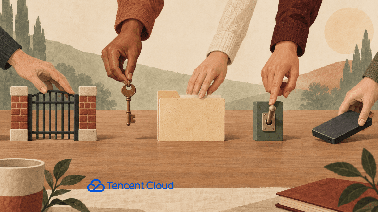 Several people check separate access, credential, file and operating controls before connecting their work.